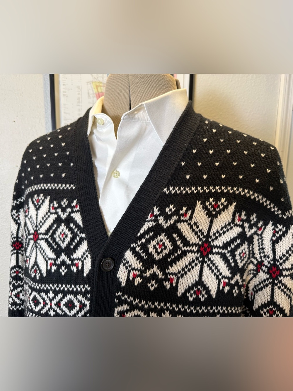 Polo Ralph Lauren Men's XL Black Fair Isle Snowflake Cardigan - Picture 7 of 10